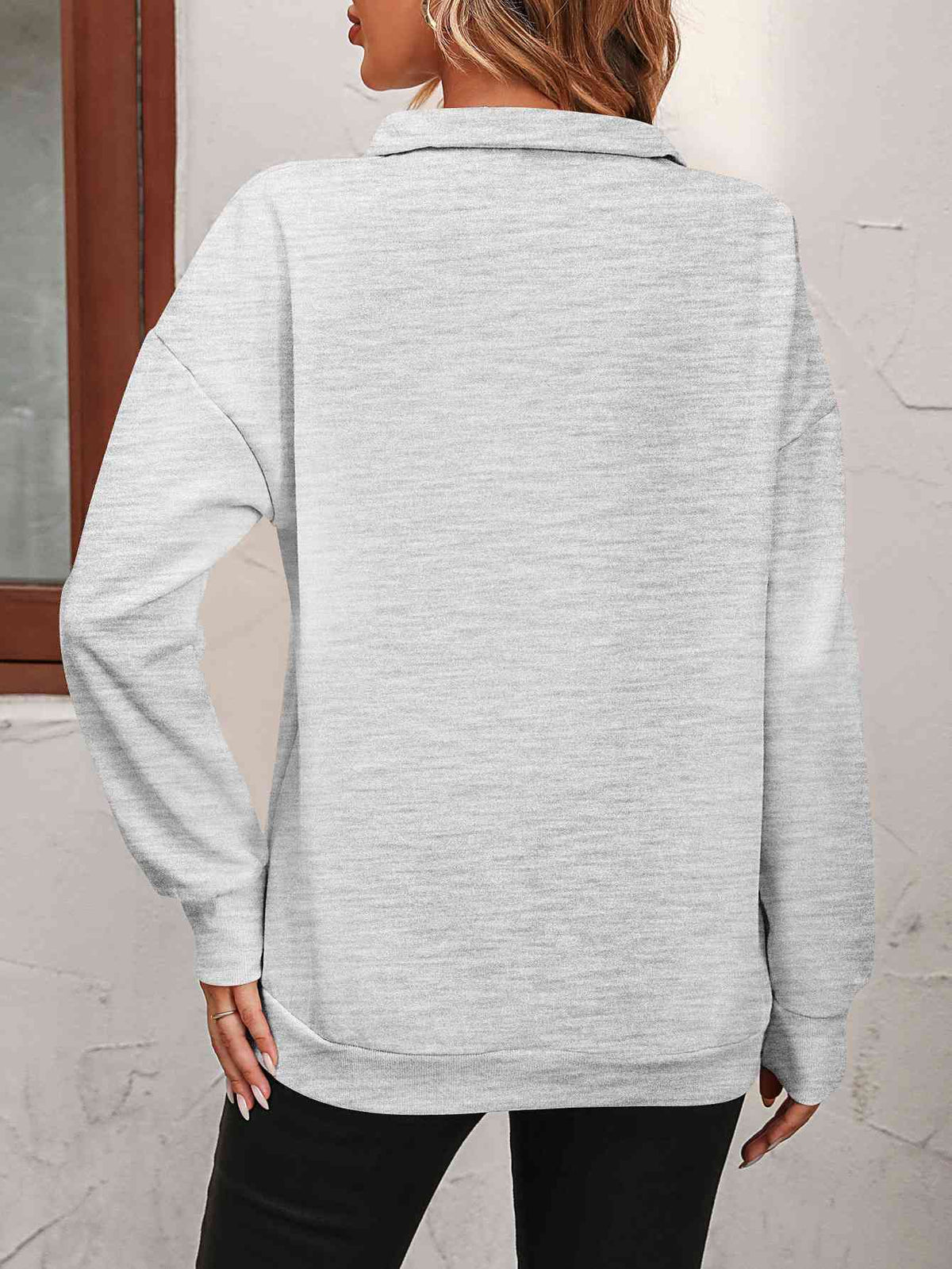 Zip-Up Dropped Shoulder Sweatshirt - Ladyez