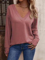 V-Neck Long Sleeve Top - Ladyez