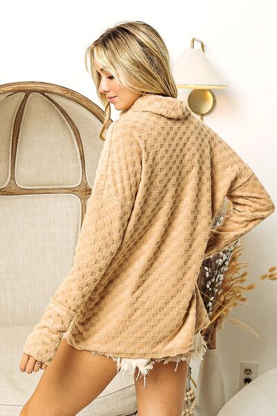 BiBi Checkered Round Neck Thumbhole Long Sleeve Top - Ladyez