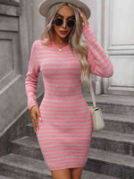 Striped Round Neck Sweater Dress - Ladyez