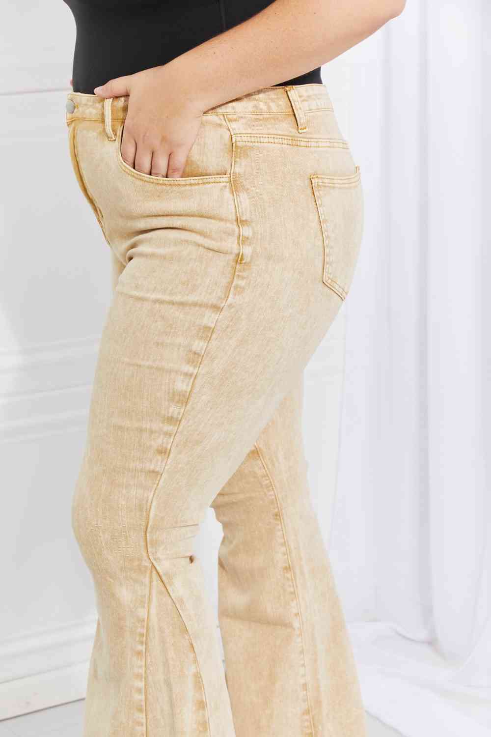 Color Theory Flip Side Fray Hem Bell Bottom Jeans in Yellow - Ladyez