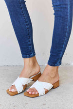 Weeboo Step Into Summer Criss Cross Wooden Clog Mule in White - Ladyez