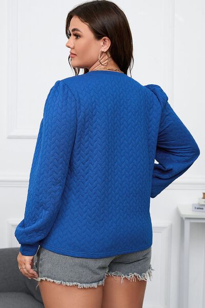 Plus Size Textured Round Neck Long Sleeve Top - Ladyez