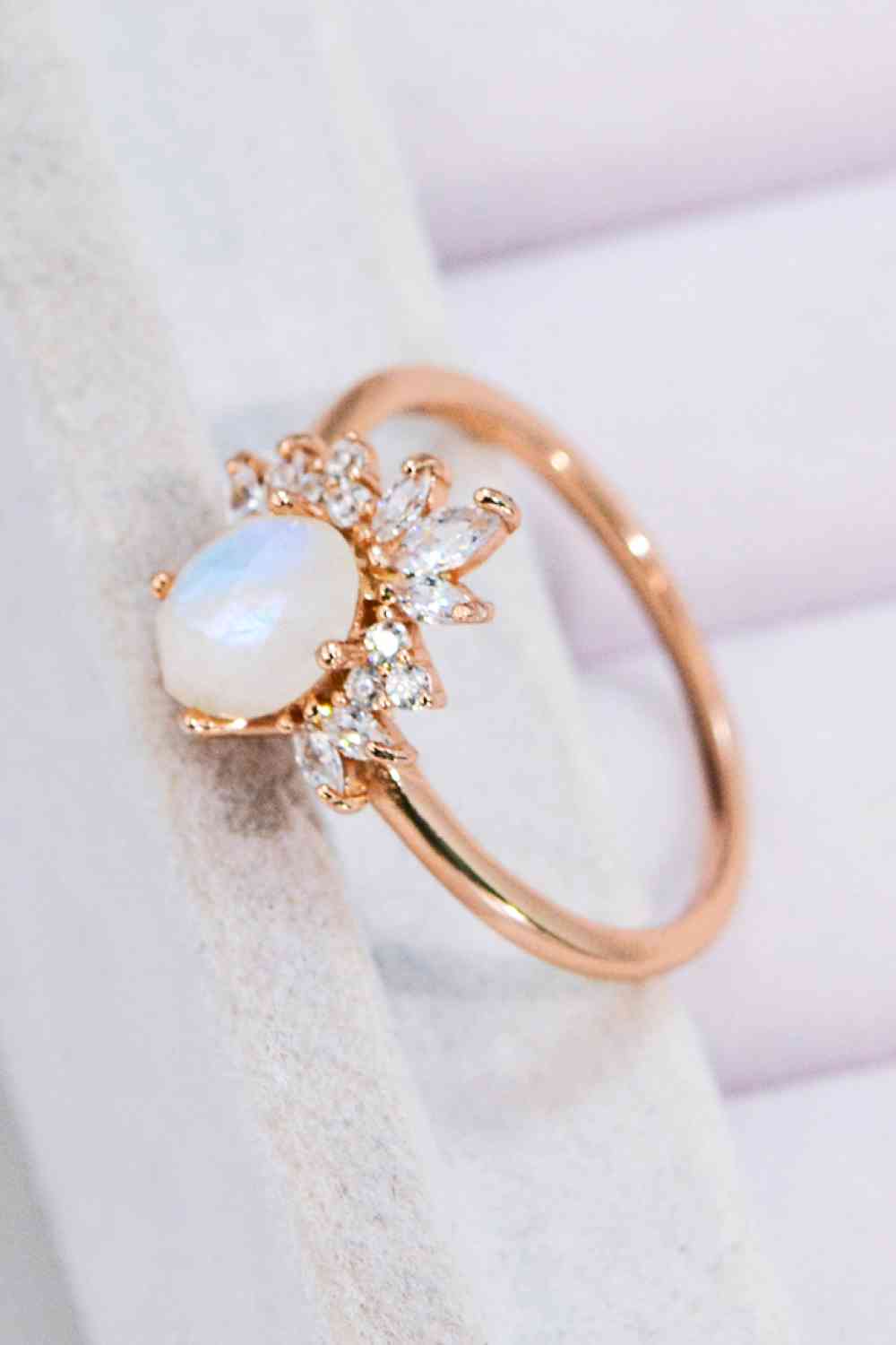 18K Rose Gold-Plated Natural Moonstone Ring - Ladyez