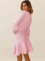 Round Neck Lantern Sleeve Sweater Dress - Ladyez