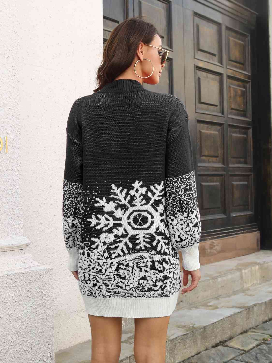 Snowflake Pattern Sweater Dress - Ladyez