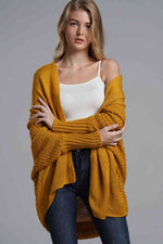 Double Take Dolman Sleeve Open Front Ribbed Trim Longline Cardigan - Ladyez