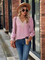 V-Neck Long Sleeve Blouse - Ladyez