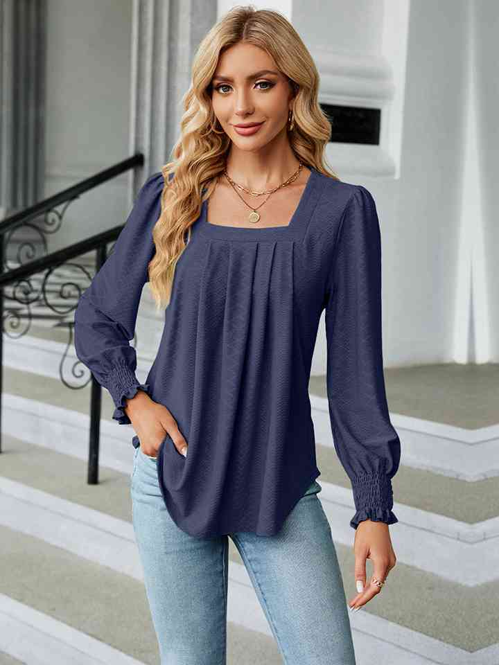 Square Neck Puff Sleeve Blouse - Ladyez