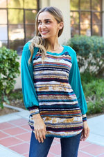 Celeste Design Full Size Striped Long Sleeve Top - Ladyez