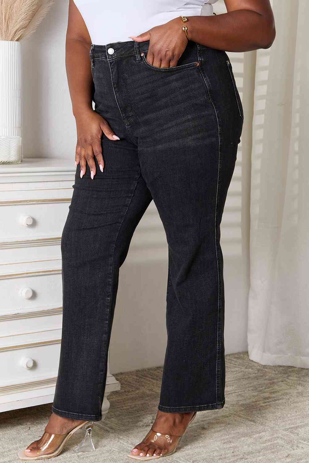 Judy Blue Tummy Control Washed Black Straight - Ladyez
