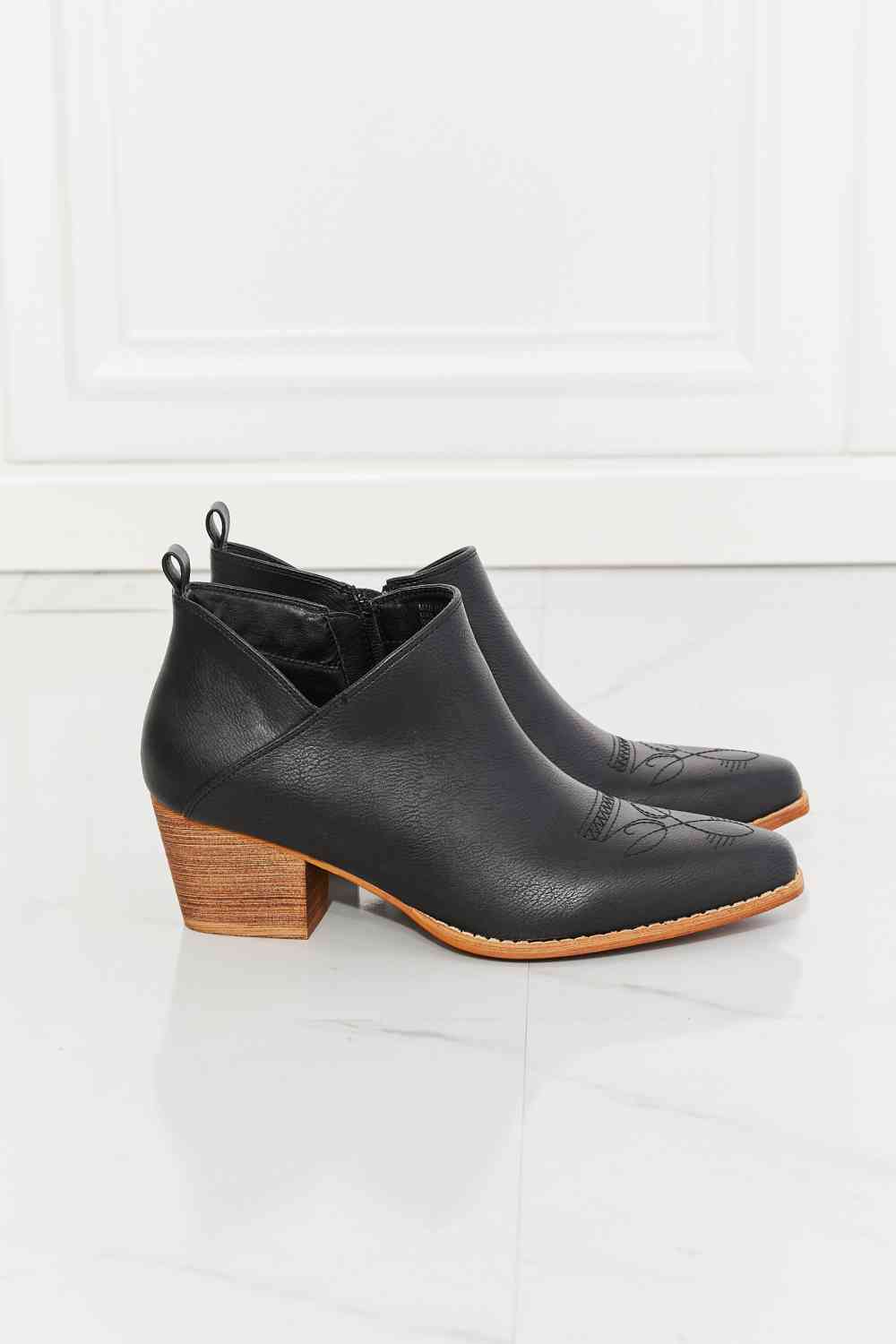 MMShoes Trust Yourself Embroidered Crossover Cowboy Bootie in Black - Ladyez