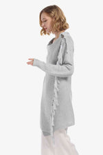 One-Button Tassel Tie Asymmetrical Hem Cardigan - Ladyez