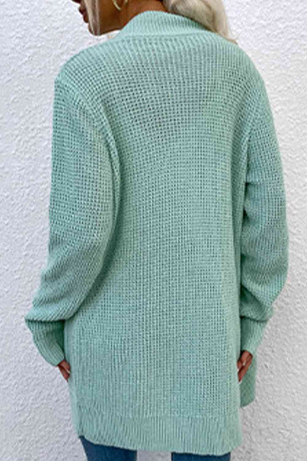 Open Front Rib-Knit Cardigan with Pockets - Ladyez
