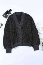 Woven Right Waffle-Knit Drop Shoulder Button-Down Cardigan - Ladyez