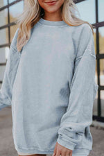 Ribbed Round Neck Drop Shoulder Sweatshirt - Ladyez