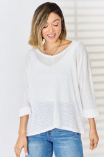 Zenana Full Size Waffle Knit V-Neck Long Sleeve Slit Top - Ladyez