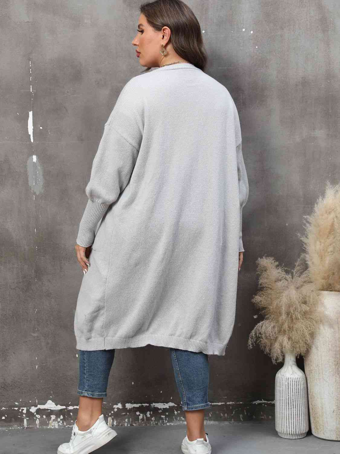 Plus Size Long Sleeve Pocketed Cardigan - Ladyez
