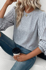 Ribbed Round Neck Long Sleeve Knit Top - Ladyez