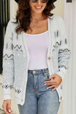 Printed V-Neck Buttoned Cardigan - Ladyez