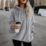 Quarter-Zip Drawstring Teddy Hoodie - Ladyez