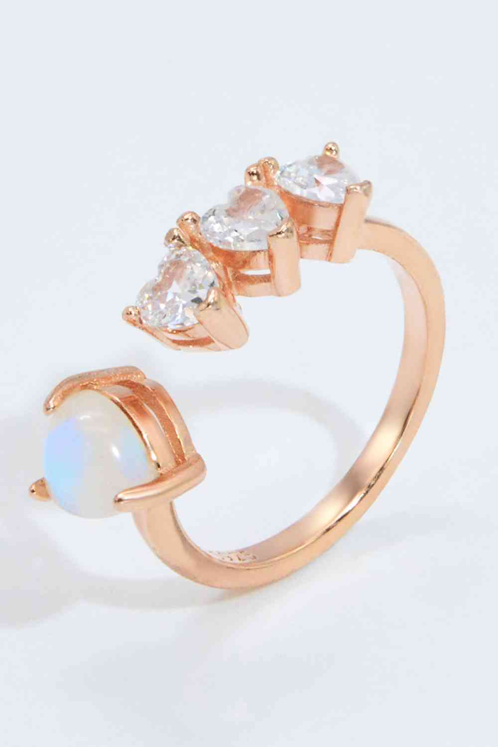 Natural Moonstone and Zircon Heart Open Ring - Ladyez