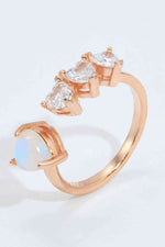 Natural Moonstone and Zircon Heart Open Ring - Ladyez