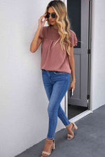 Polka Dot Smocked Flutter Sleeve Blouse - Ladyez