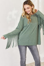 Celeste Full Size Fringe Detail Long Sleeve Top - Ladyez