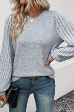 Ribbed Round Neck Long Sleeve Knit Top - Ladyez