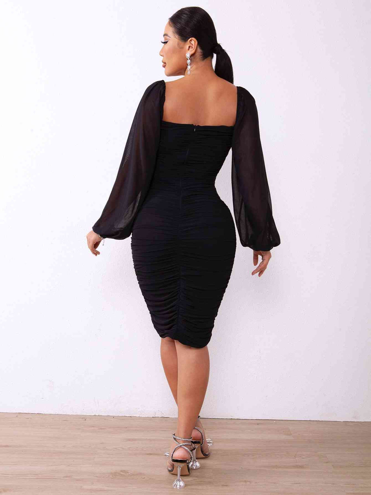 Zip-Back Ruched Bodycon Dress - Ladyez