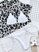 Textured Halter Neck Tie Side Bikini Set - Ladyez