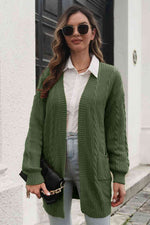 Open Front Longline Cardigan with Pockets - Ladyez