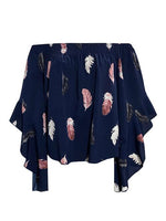 Feather Print Smocked Off-Shoulder Blouse - Ladyez