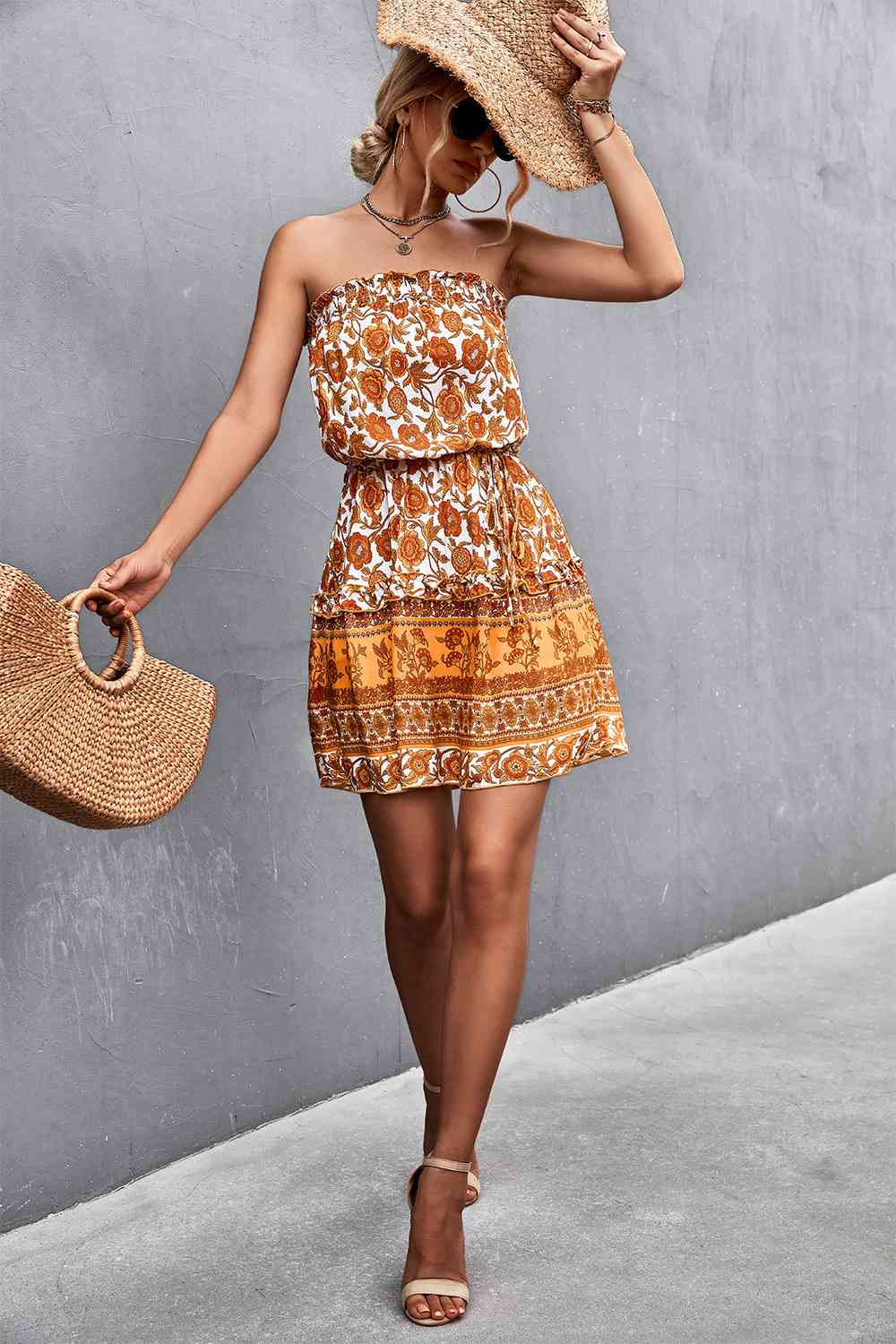 Bohemian Frill Trim Strapless Dress - Ladyez