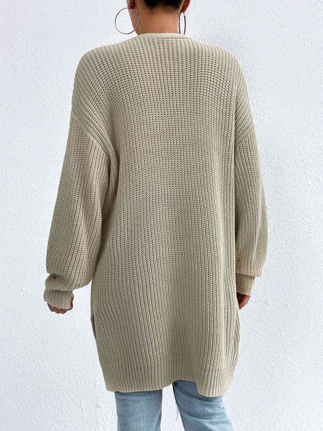 Open Front Dropped Shoulder Slit Cardigan - Ladyez