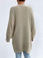 Open Front Dropped Shoulder Slit Cardigan - Ladyez
