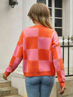 Plaid V-Neck Dropped Shoulder Cardigan - Ladyez