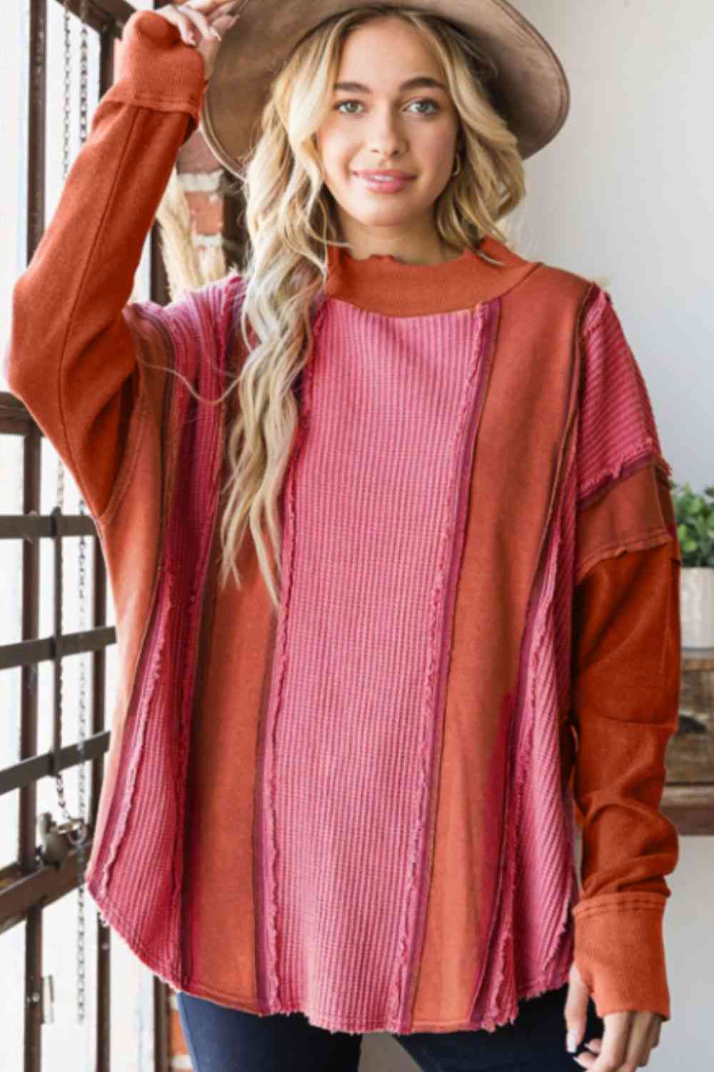 Color Block Exposed Seam Top - Ladyez