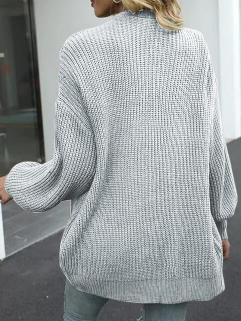 Drop Shoulder Balloon Sleeve Cardigan - Ladyez