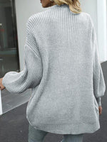 Drop Shoulder Balloon Sleeve Cardigan - Ladyez