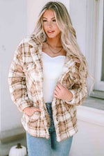 Plaid Collared Neck Jacket - Ladyez