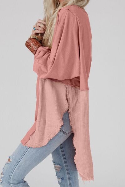 Santa Graphic Exposed Seams Round Neck Blouse - Ladyez