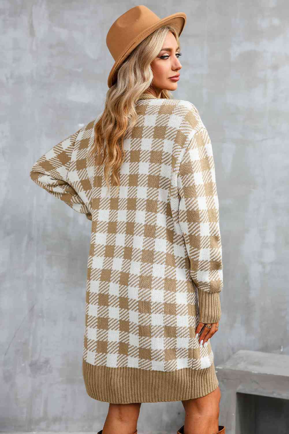 Plaid Open Front Long Sleeve Cardigan - Ladyez
