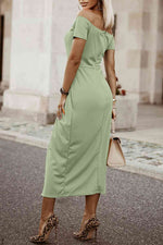 Off-Shoulder Short Sleeve Split Dress - Ladyez