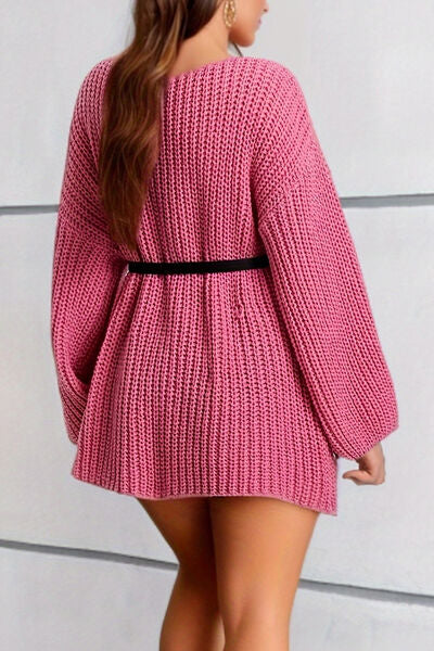 Boat Neck Dropped Shoulder Mini Sweater Dress - Ladyez