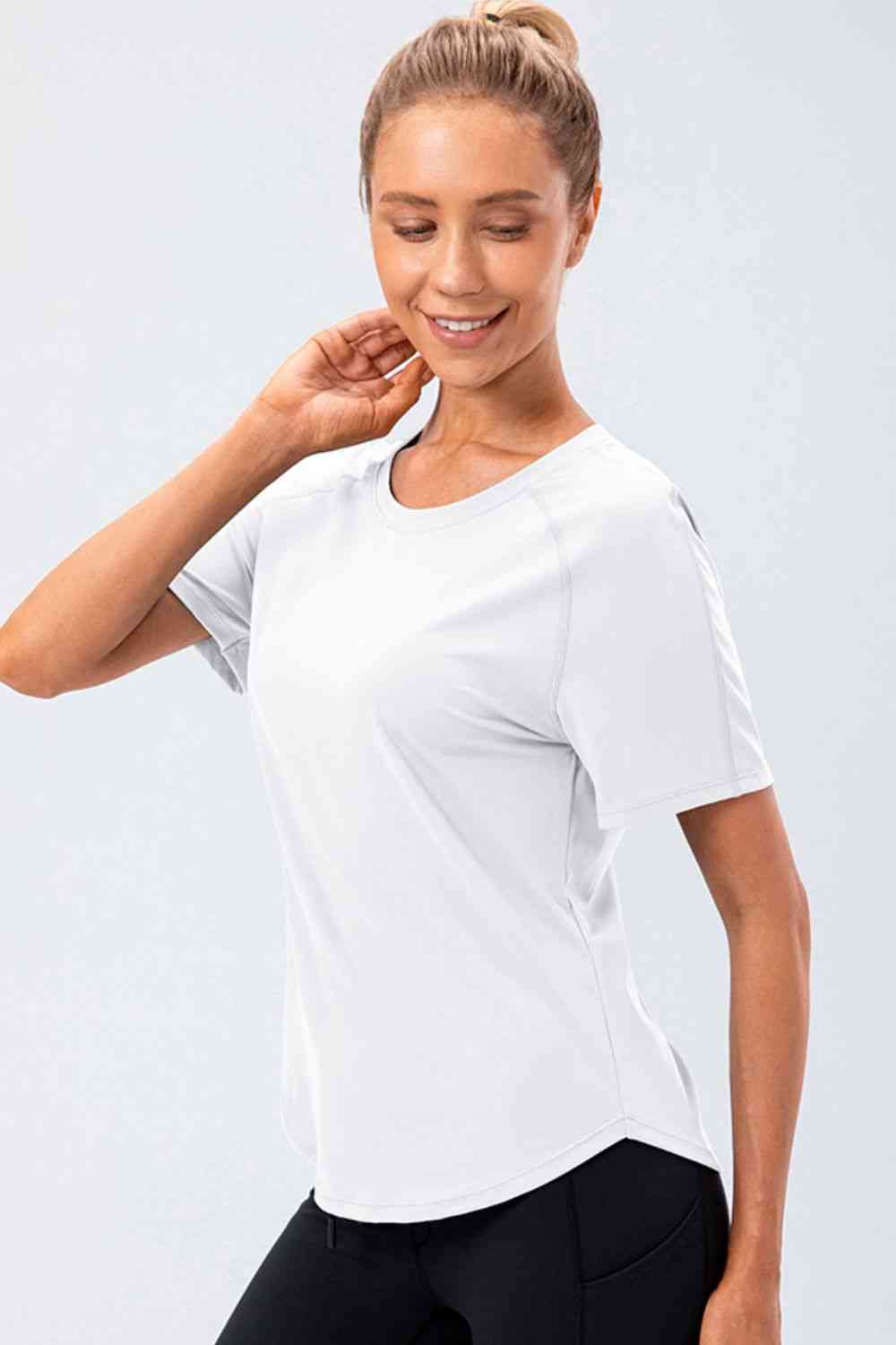 Round Neck Raglan Sleeve Active Tee - Ladyez