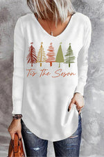 Graphic V-Neck Long Sleeve T-Shirt - Ladyez