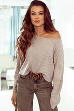 Ribbed Round Neck Drop Shoulder Long Sleeve Top - Ladyez