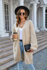 Open Front Dropped Shoulder Cardigan with Pocket - Ladyez